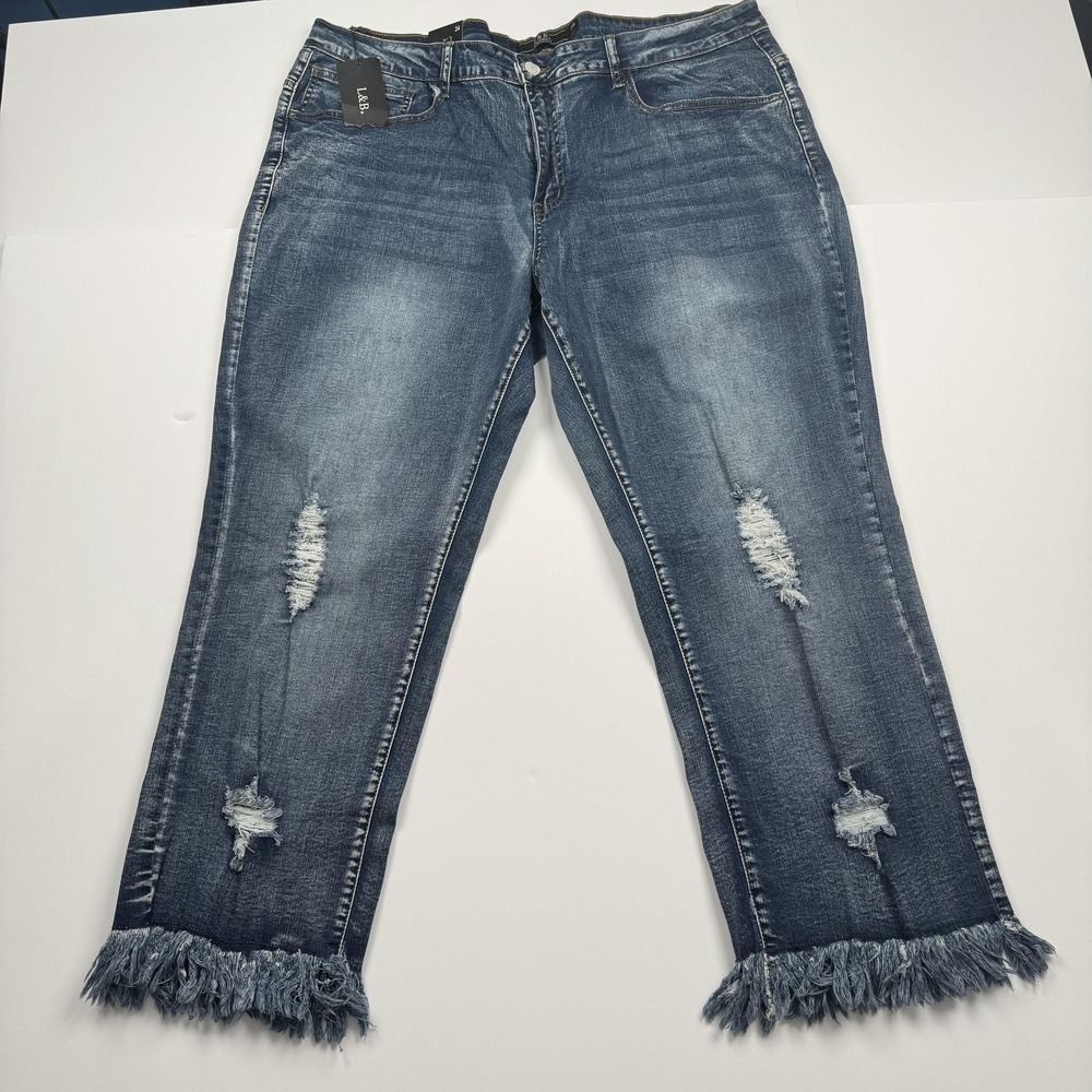 L&B Boyfriend Jeans Womens 24 (42x28) Distressed Frayed Hem Mid Rise Stretch